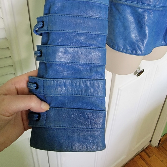 Royal Underground Royal Blue Leather Jacket sz small sz 6 8 - Picture 7 of 16